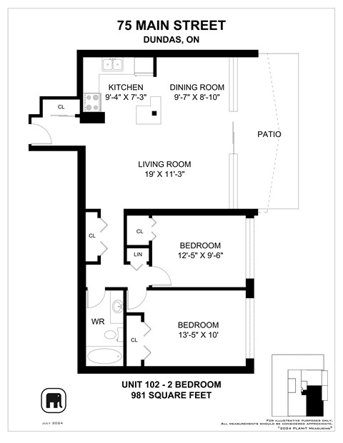 Floor plan for studio, 1 bath